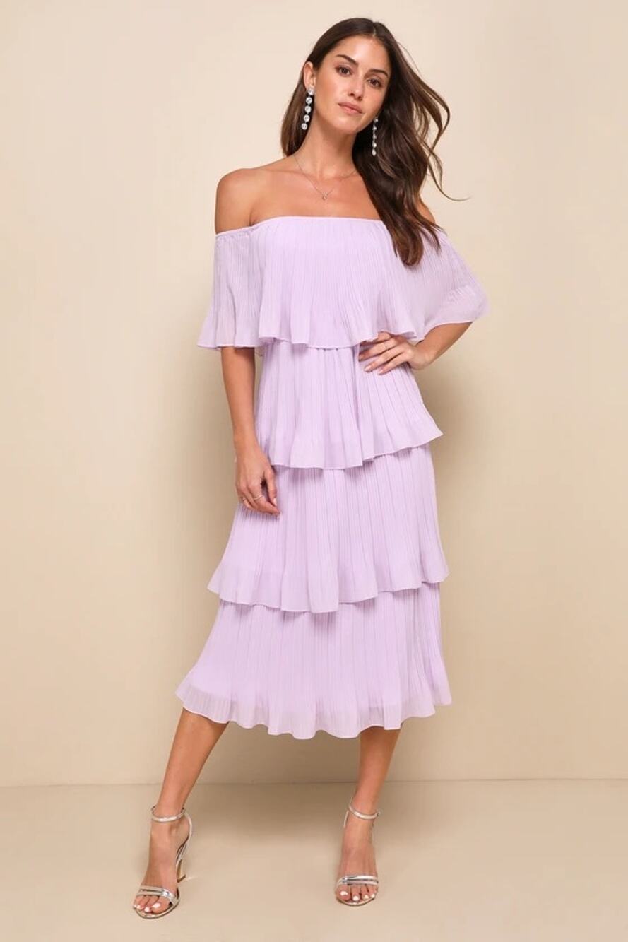 NWT Lulus Gala Ready Lavender Off-the-Shoulder Ruffle Midi Dress Wedding Size M